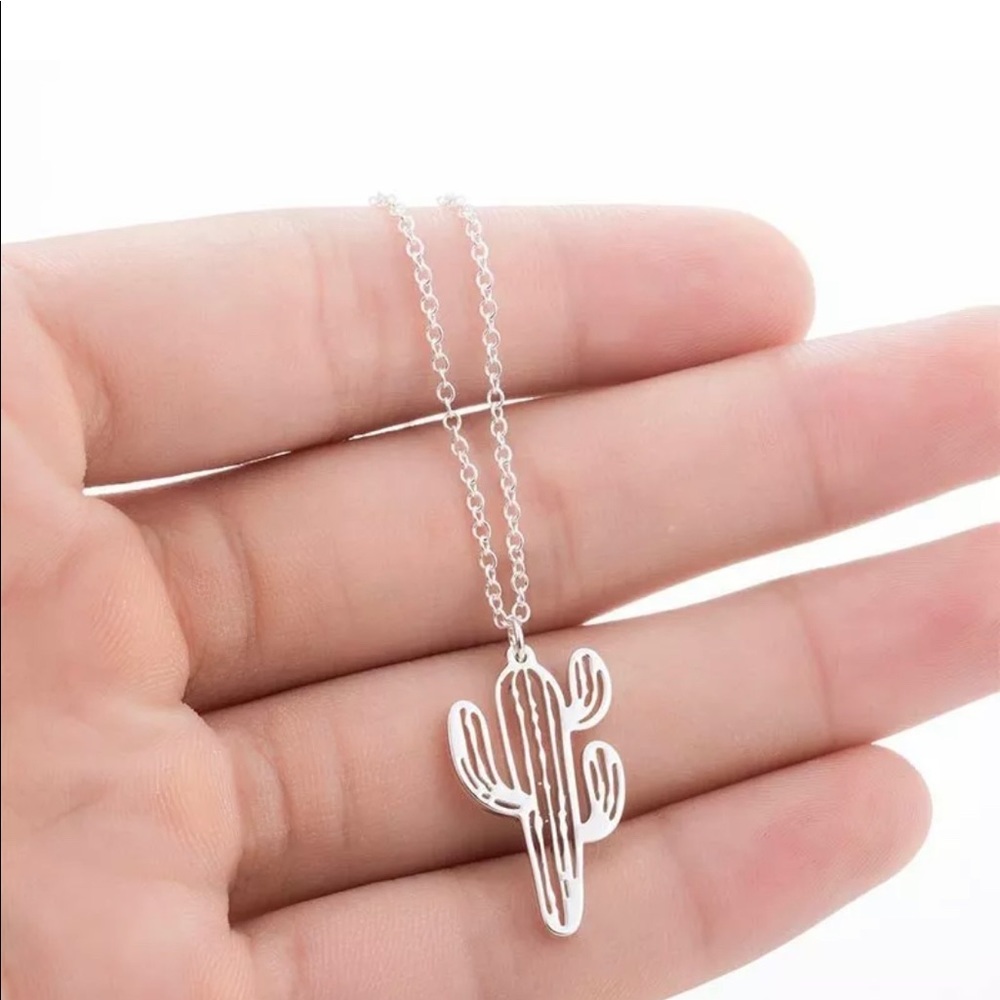 Silver plated cactus necklace